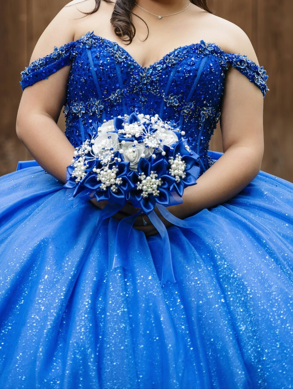 Royal Blue Beaded Off-Shoulder Girls' Party Dress